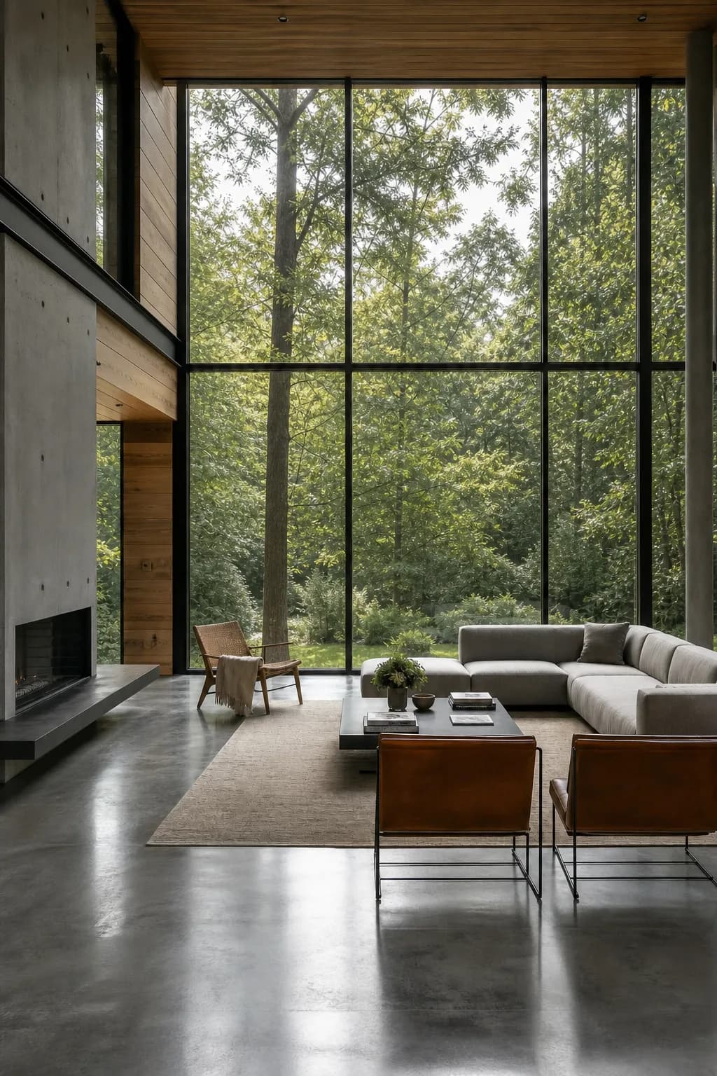 Baie vitrée XXL, chalet contemporain, sliding wall.