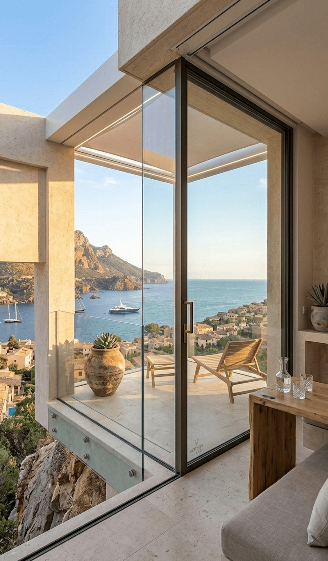 Baie vitrée XXL ouverte sur la mer — villa de la Côte d'Azur, Monaco.