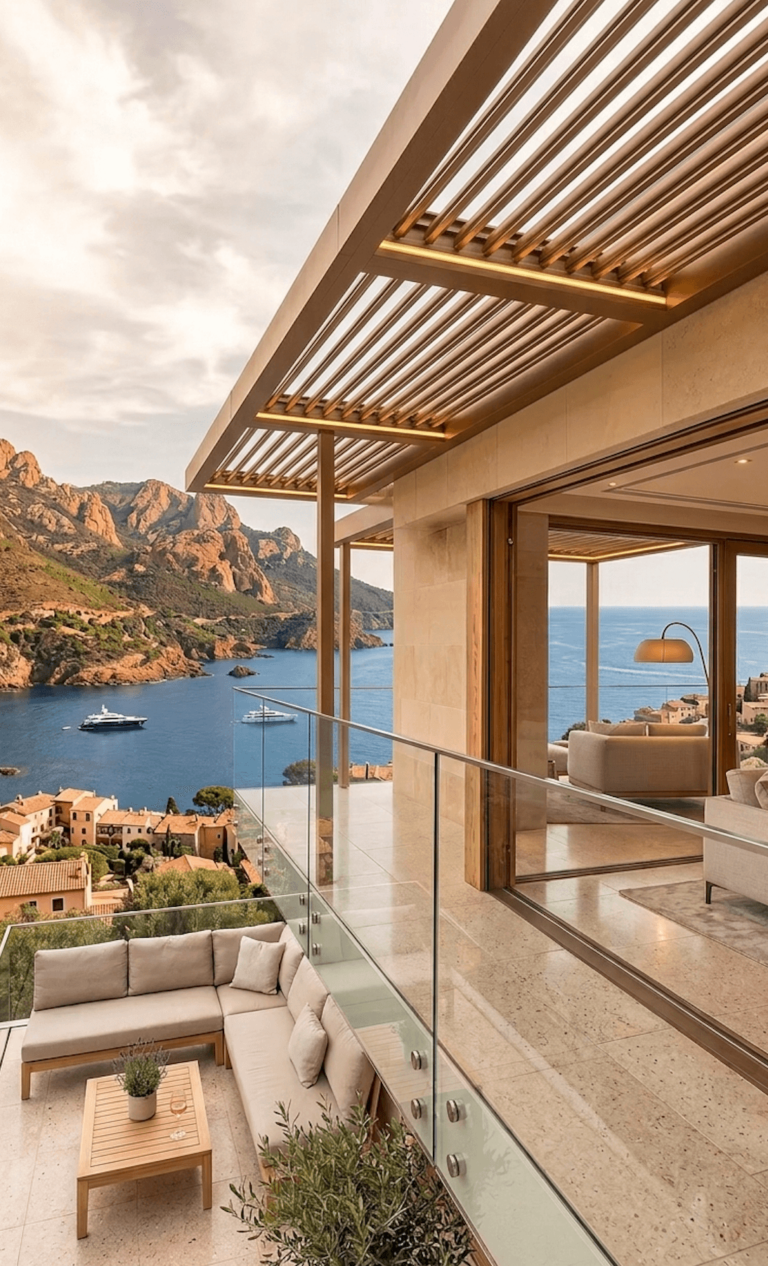 Garde-corps en verre, terrasse face à la Méditerranée — Côte d'Azur, Monaco.